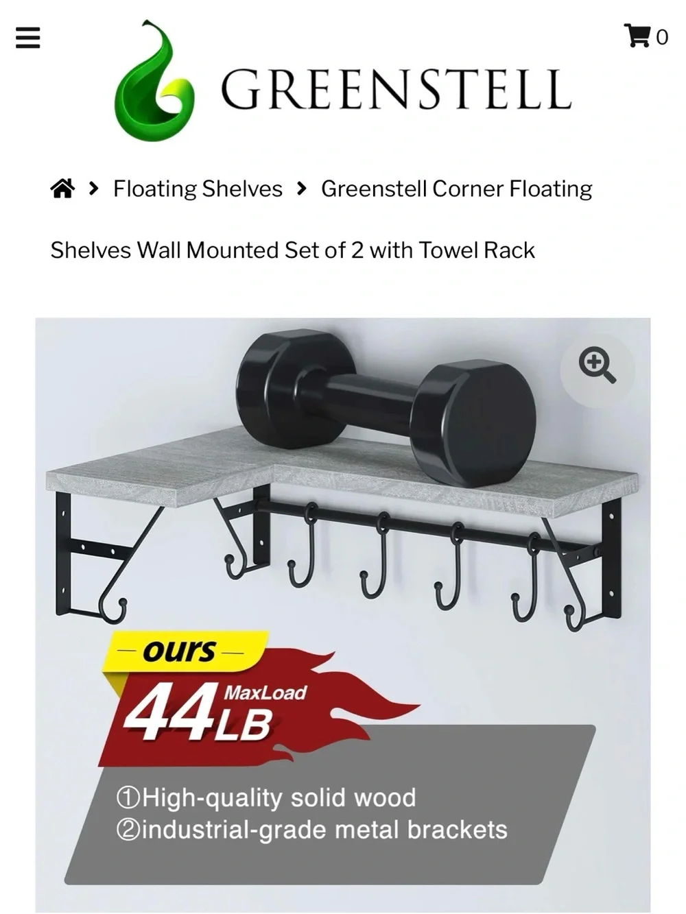 Wood and metal set of 2 corner floating shelves